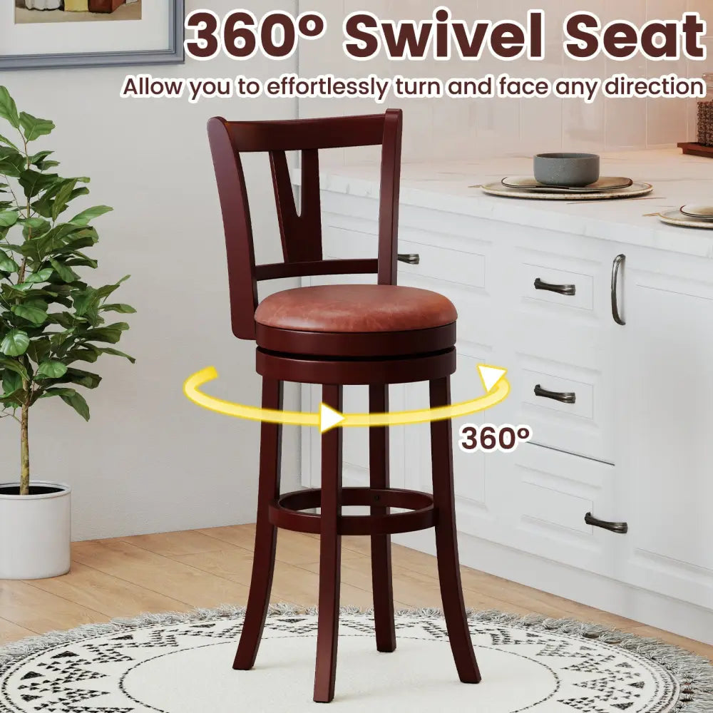 Set of 2 Counter Height Swivel Barstools with High Backs and Footrests-30 inches - Bar Stools