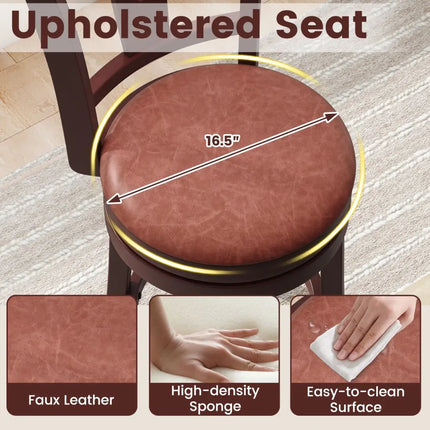 Set of 2 Counter Height Swivel Barstools with High Backs and Footrests-26 inches - Bar Stools