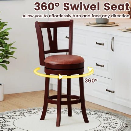 Set of 2 Counter Height Swivel Barstools with High Backs and Footrests-26 inches - Bar Stools