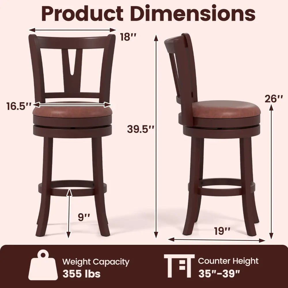 Set of 2 Counter Height Swivel Barstools with High Backs and Footrests-26 inches - Bar Stools
