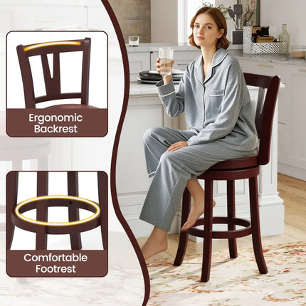 Set of 2 Counter Height Swivel Barstools with High Backs and Footrests-26 inches - Bar Stools