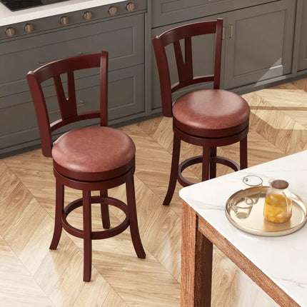 Set of 2 Counter Height Swivel Barstools with High Backs and Footrests-30 inches - Bar Stools