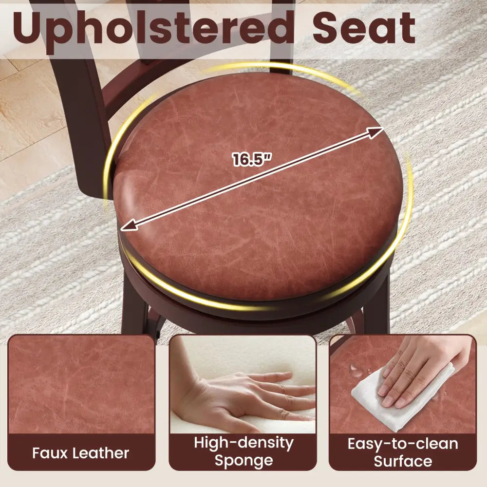 Set of 2 Counter Height Swivel Barstools with High Backs and Footrests-26 inches - Bar Stools
