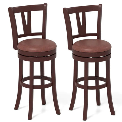 Set of 2 Counter Height Swivel Barstools with High Backs and Footrests-30 inches - Bar Stools