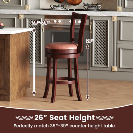 Set of 2 Counter Height Swivel Barstools with High Backs and Footrests-26 inches - Bar Stools