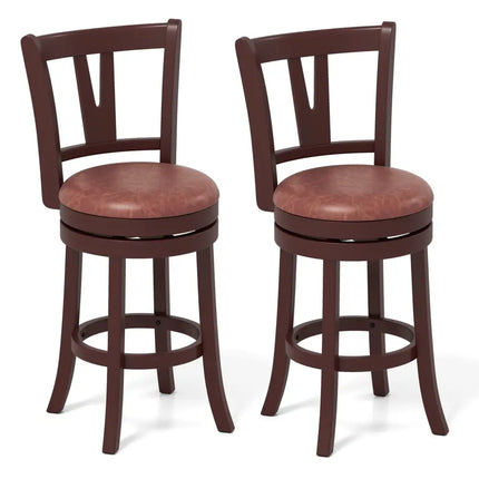 Set of 2 Counter Height Swivel Barstools with High Backs and Footrests-26 inches - Bar Stools