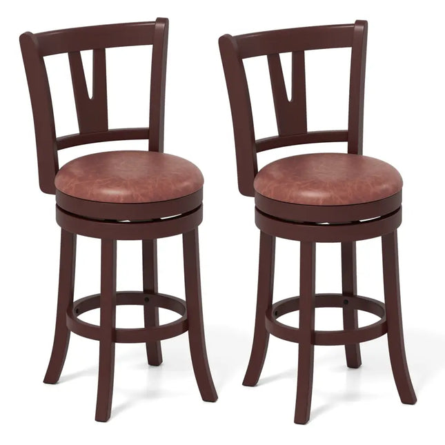 Set of 2 Counter Height Swivel Barstools with High Backs and Footrests-26 inches - Bar Stools