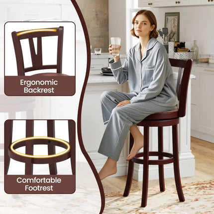 Set of 2 Counter Height Swivel Barstools with High Backs and Footrests-30 inches - Bar Stools