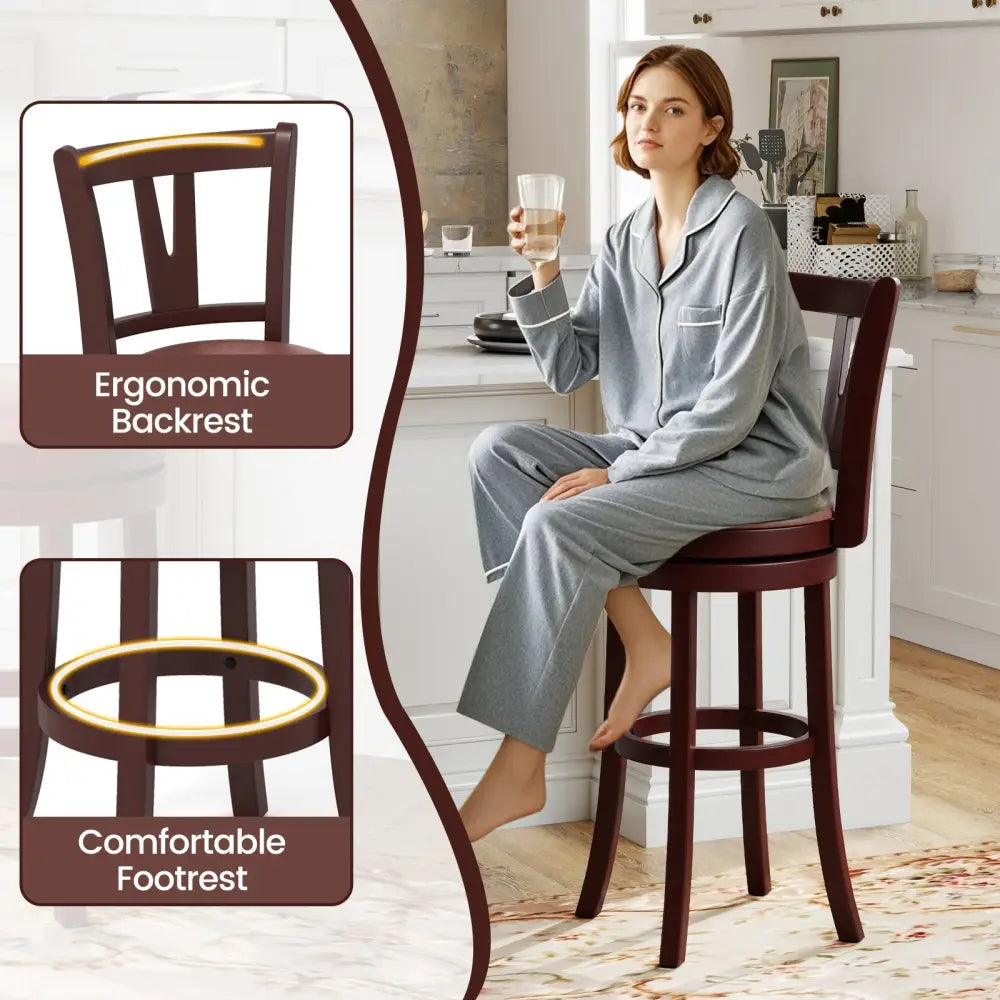 Set of 2 Counter Height Swivel Barstools with High Backs and Footrests-30 inches - Bar Stools