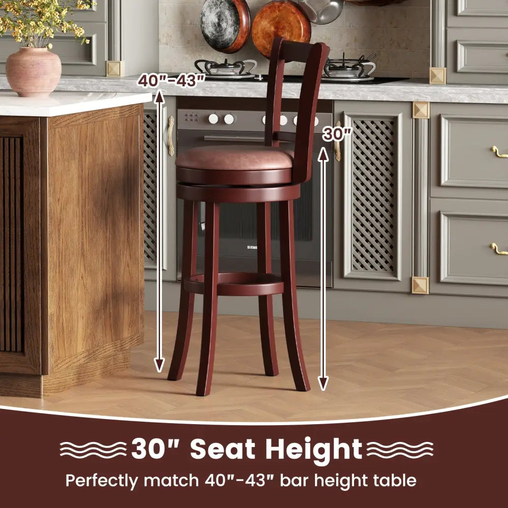 Set of 2 Counter Height Swivel Barstools with High Backs and Footrests-30 inches - Bar Stools