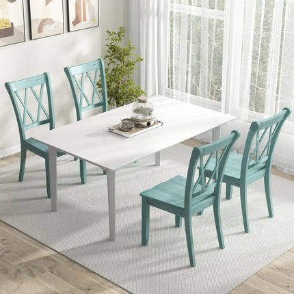 Set of 2 Cross Back Rubber Wood Dining Chairs-Green - Green - Dining Chairs