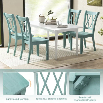 Set of 2 Cross Back Rubber Wood Dining Chairs-Green - Green - Dining Chairs