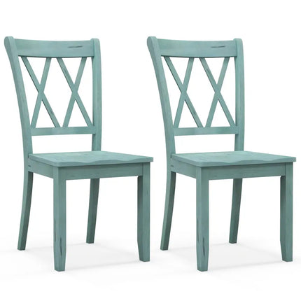 Set of 2 Cross Back Rubber Wood Dining Chairs-Green - Green - Dining Chairs