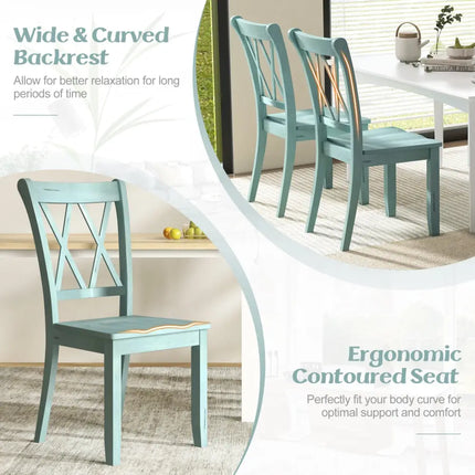 Set of 2 Cross Back Rubber Wood Dining Chairs-Green - Green - Dining Chairs