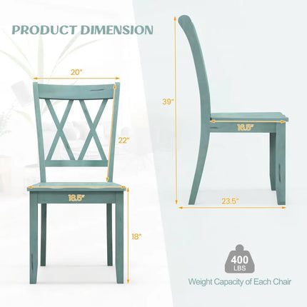 Set of 2 Cross Back Rubber Wood Dining Chairs-Green - Green - Dining Chairs