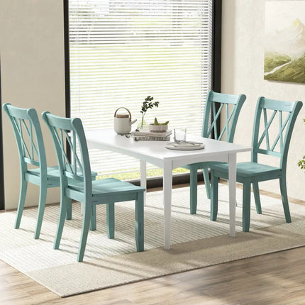 Set of 2 Cross Back Rubber Wood Dining Chairs-Green - Green - Dining Chairs