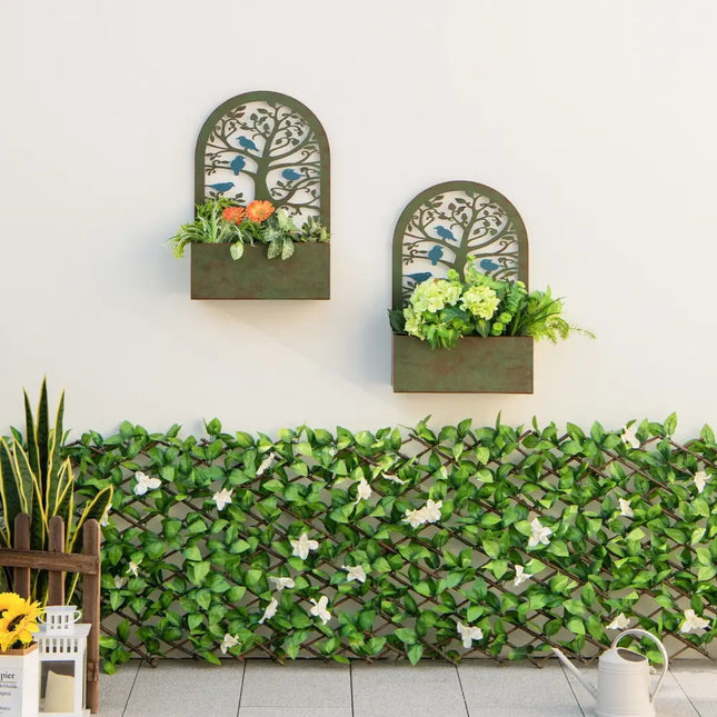 Set of 2 Decorative Raised Garden Bed for Climbing Plants-Rust - Rust - Raised Garden Beds