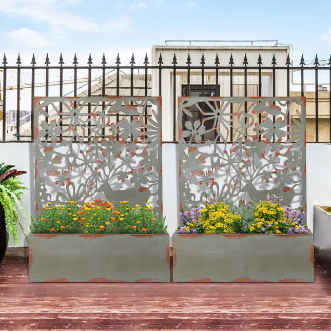 Set of 2 Decorative Raised Garden Bed with Trellises-Rust - Rust - Raised Garden Beds