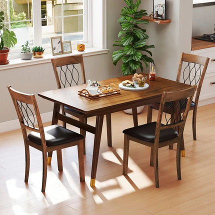 Set of 2 Dining Chair Fabric/Faux Leather Upholstered with Padded Seat-Walnut - Walnut - Dining Chairs