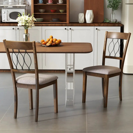 Set of 2 Dining Chair Fabric/Faux Leather Upholstered with Padded Seat-Rustic Brown - Rustic Brown - Dining Chairs