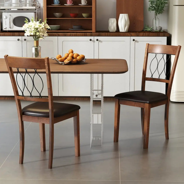 Set of 2 Dining Chair Fabric/Faux Leather Upholstered with Padded Seat-Walnut - Walnut - Dining Chairs