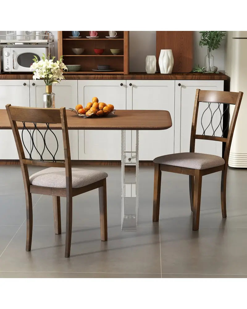 Set of 2 Dining Chair Fabric/Faux Leather Upholstered with Padded Seat-Rustic Brown - Rustic Brown - Dining Chairs