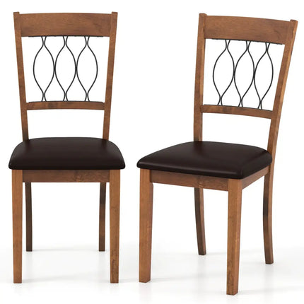 Set of 2 Dining Chair Fabric/Faux Leather Upholstered with Padded Seat-Walnut - Walnut - Dining Chairs