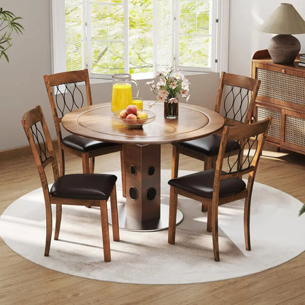 Set of 2 Dining Chair Fabric/Faux Leather Upholstered with Padded Seat-Walnut - Walnut - Dining Chairs
