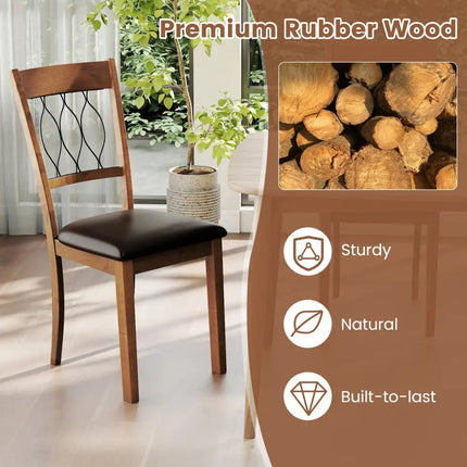 Set of 2 Dining Chair Fabric/Faux Leather Upholstered with Padded Seat-Walnut - Walnut - Dining Chairs