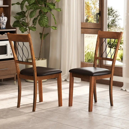 Set of 2 Dining Chair Fabric/Faux Leather Upholstered with Padded Seat-Walnut - Walnut - Dining Chairs