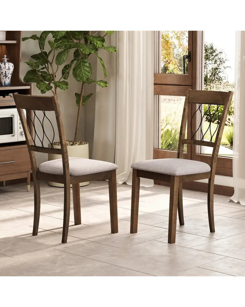 Set of 2 Dining Chair Fabric/Faux Leather Upholstered with Padded Seat-Rustic Brown - Rustic Brown - Dining Chairs