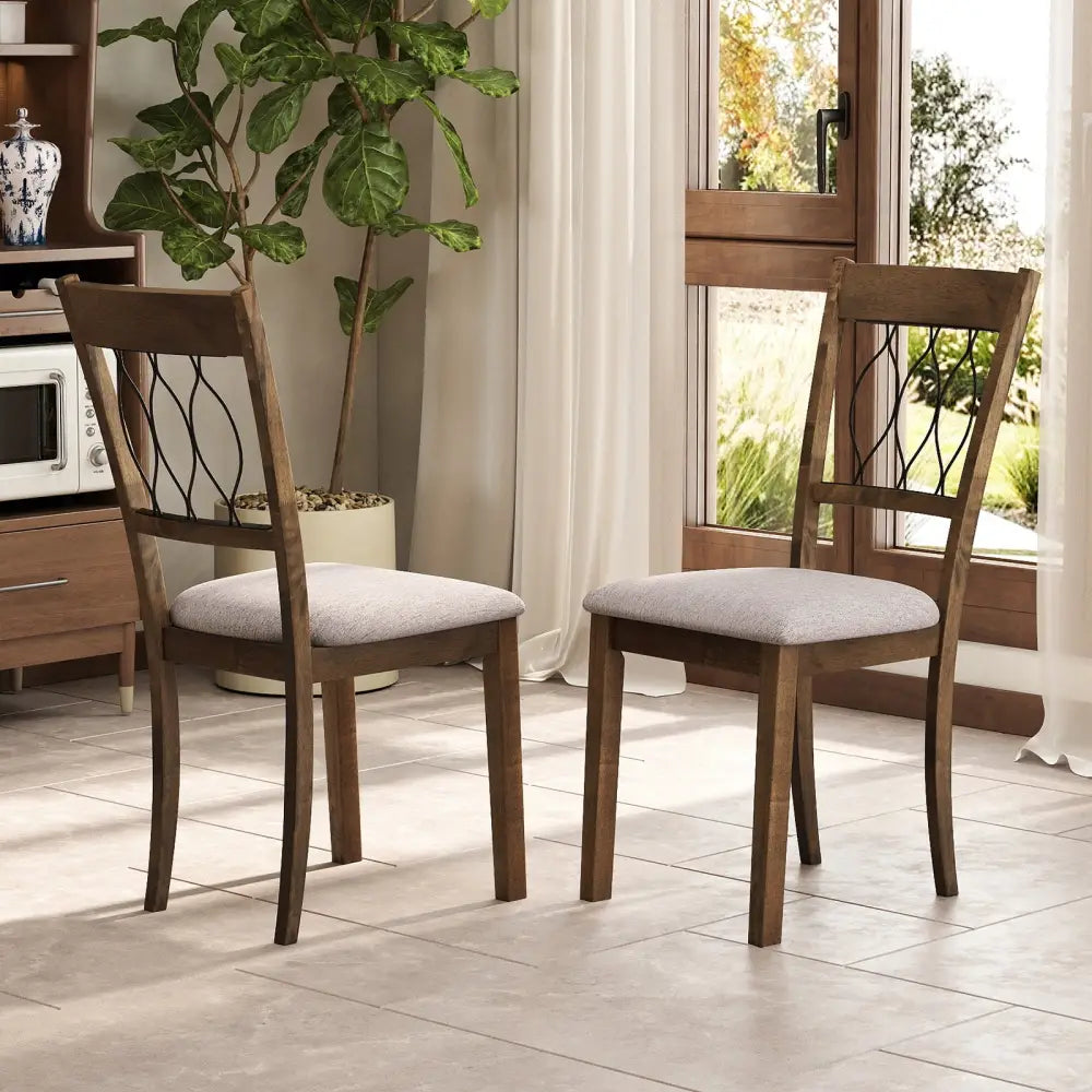 Set of 2 Dining Chair Fabric/Faux Leather Upholstered with Padded Seat-Rustic Brown - Rustic Brown - Dining Chairs