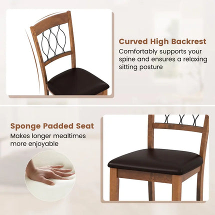 Set of 2 Dining Chair Fabric/Faux Leather Upholstered with Padded Seat-Walnut - Walnut - Dining Chairs