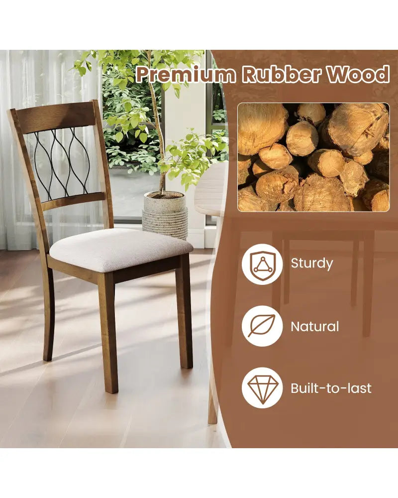 Set of 2 Dining Chair Fabric/Faux Leather Upholstered with Padded Seat-Rustic Brown - Rustic Brown - Dining Chairs