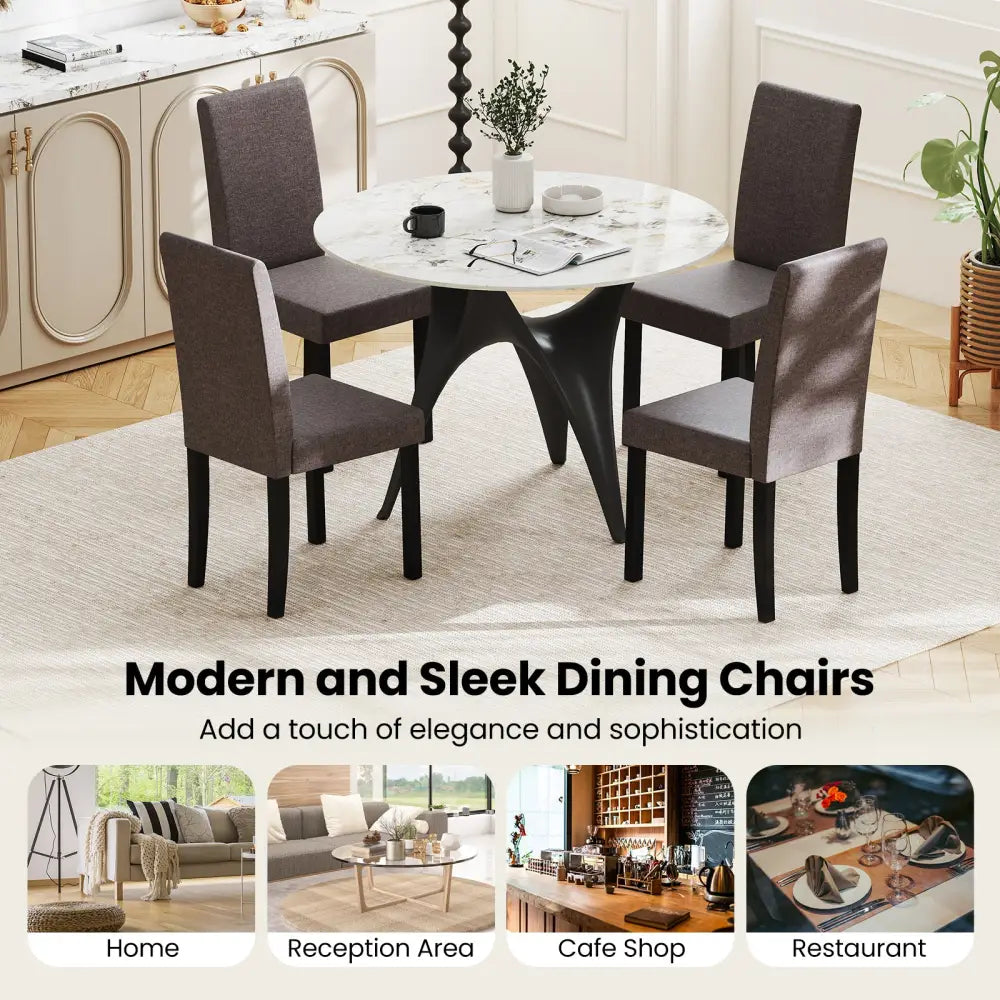 Set of 2 Dining Chair Mid-Century Modern Fabric Upholstered Parson Chairs-Brown - Brown - Dining Chairs