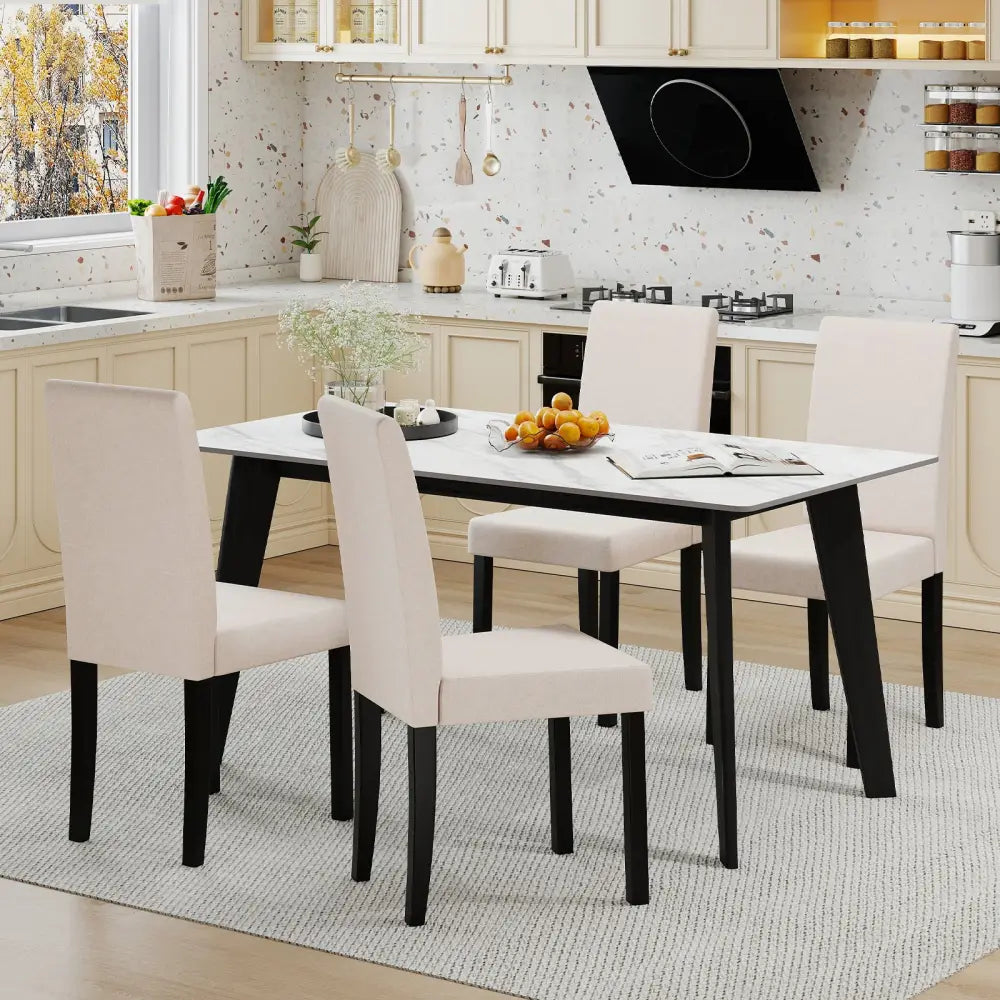 Set of 2 Dining Chair Mid-Century Modern Fabric Upholstered Parson Chairs-Beige - Beige - Dining Chairs