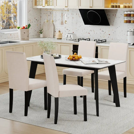 Set of 2 Dining Chair Mid-Century Modern Fabric Upholstered Parson Chairs-Beige - Beige - Dining Chairs
