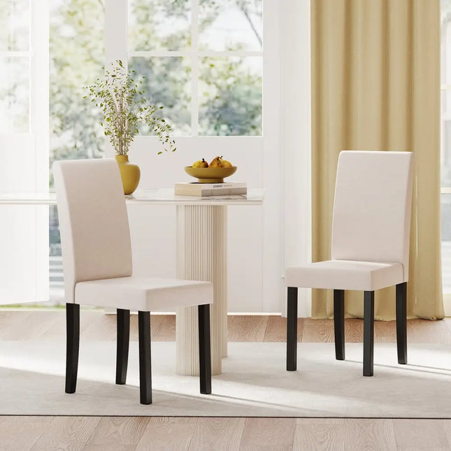 Set of 2 Dining Chair Mid-Century Modern Fabric Upholstered Parson Chairs-Beige - Beige - Dining Chairs