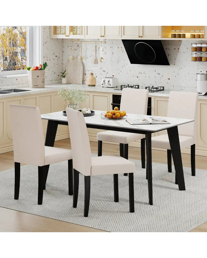 Set of 2 Dining Chair Mid-Century Modern Fabric Upholstered Parson Chairs-Beige - Beige - Dining Chairs