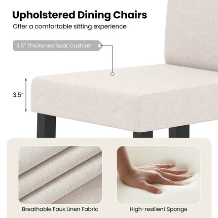 Set of 2 Dining Chair Mid-Century Modern Fabric Upholstered Parson Chairs-Beige - Beige - Dining Chairs