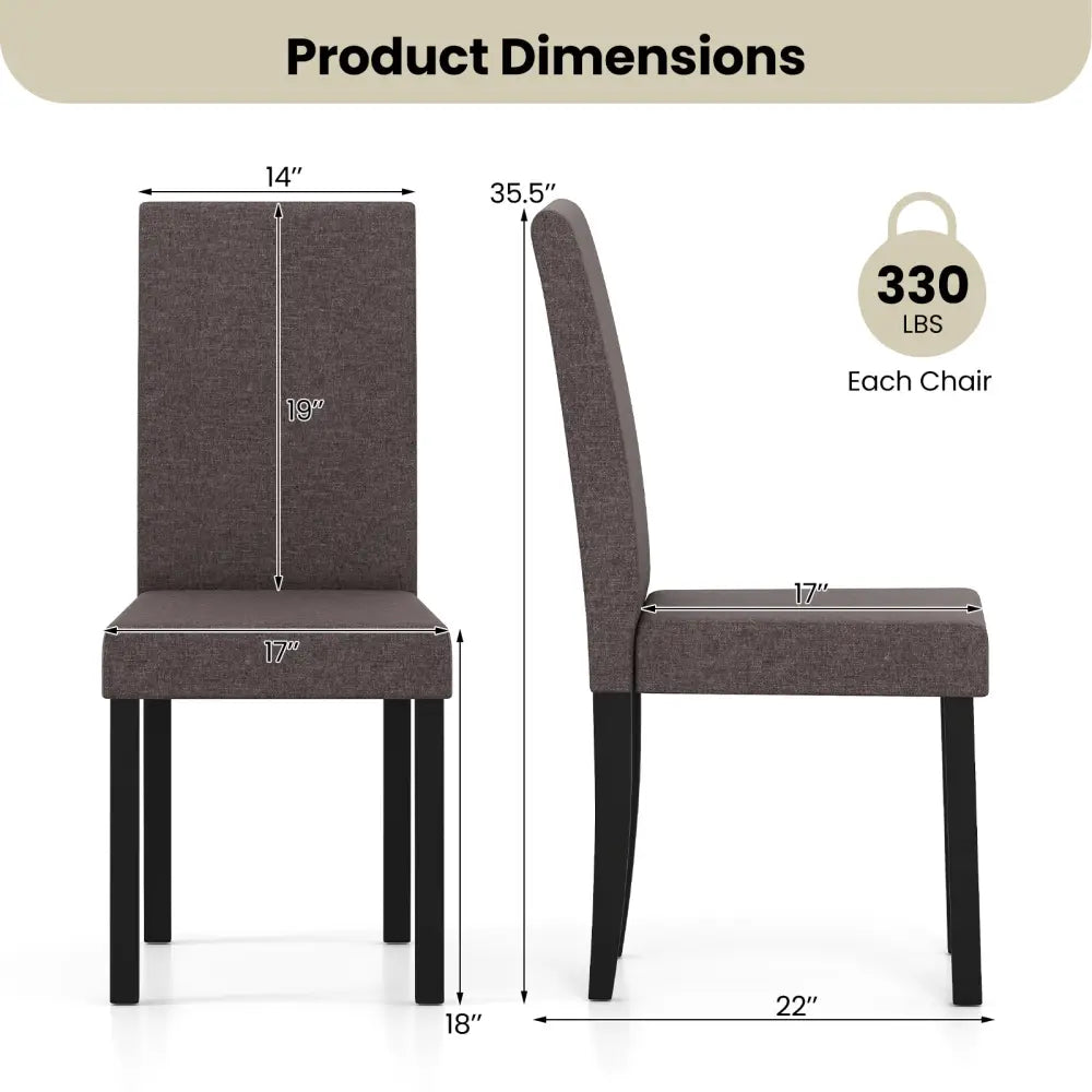 Set of 2 Dining Chair Mid-Century Modern Fabric Upholstered Parson Chairs-Brown - Brown - Dining Chairs