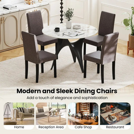 Set of 2 Dining Chair Mid-Century Modern Fabric Upholstered Parson Chairs-Brown - Brown - Dining Chairs