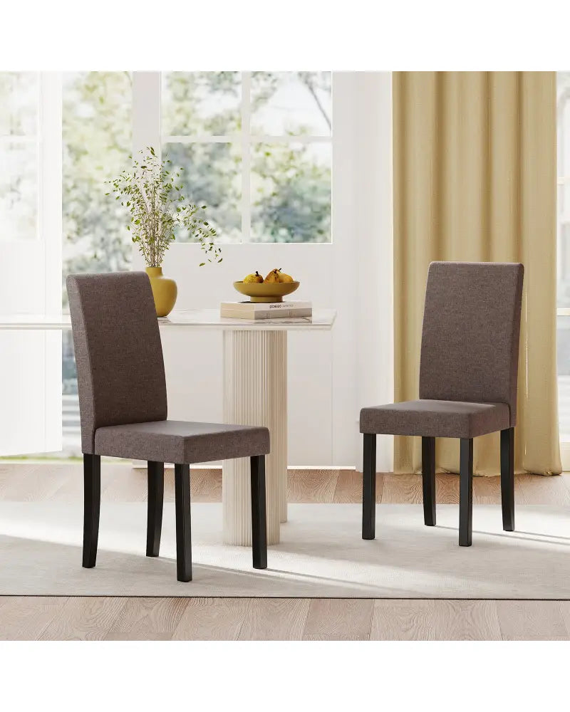 Set of 2 Dining Chair Mid-Century Modern Fabric Upholstered Parson Chairs-Brown - Brown - Dining Chairs