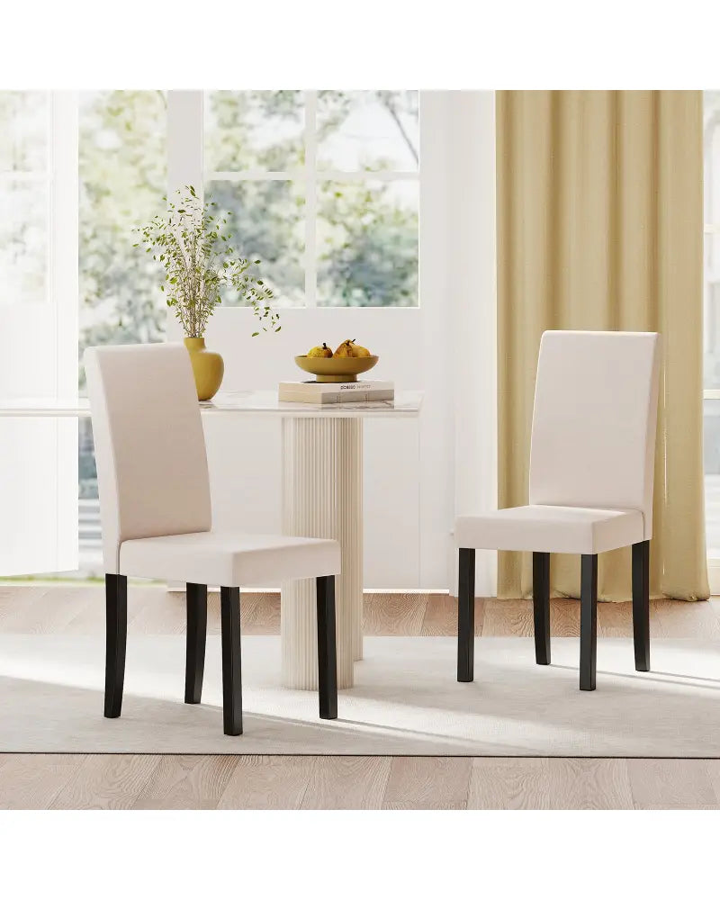Set of 2 Dining Chair Mid-Century Modern Fabric Upholstered Parson Chairs-Beige - Beige - Dining Chairs