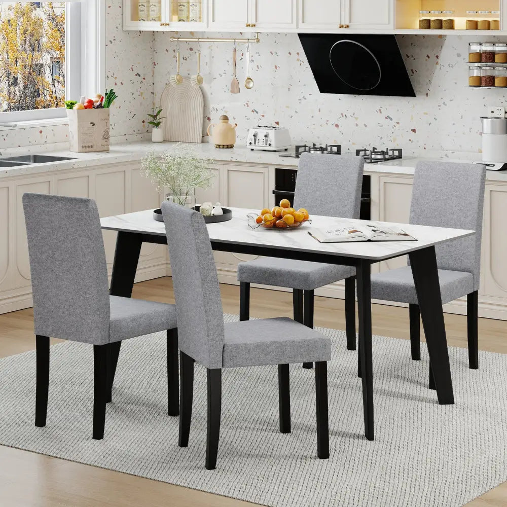 Set of 2 Dining Chair Mid-Century Modern Fabric Upholstered Parson Chairs-Light Gray - Light Gray - Dining Chairs