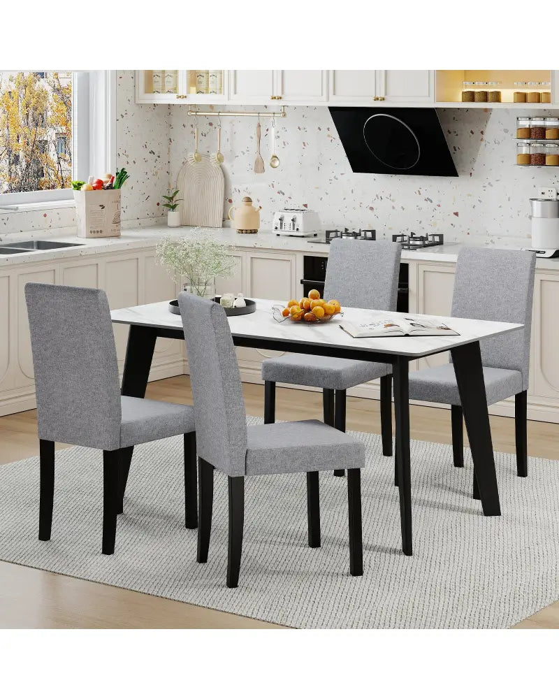 Set of 2 Dining Chair Mid-Century Modern Fabric Upholstered Parson Chairs-Light Gray - Light Gray - Dining Chairs
