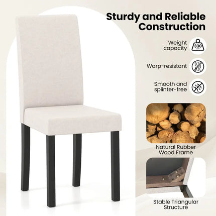 Set of 2 Dining Chair Mid-Century Modern Fabric Upholstered Parson Chairs-Beige - Beige - Dining Chairs