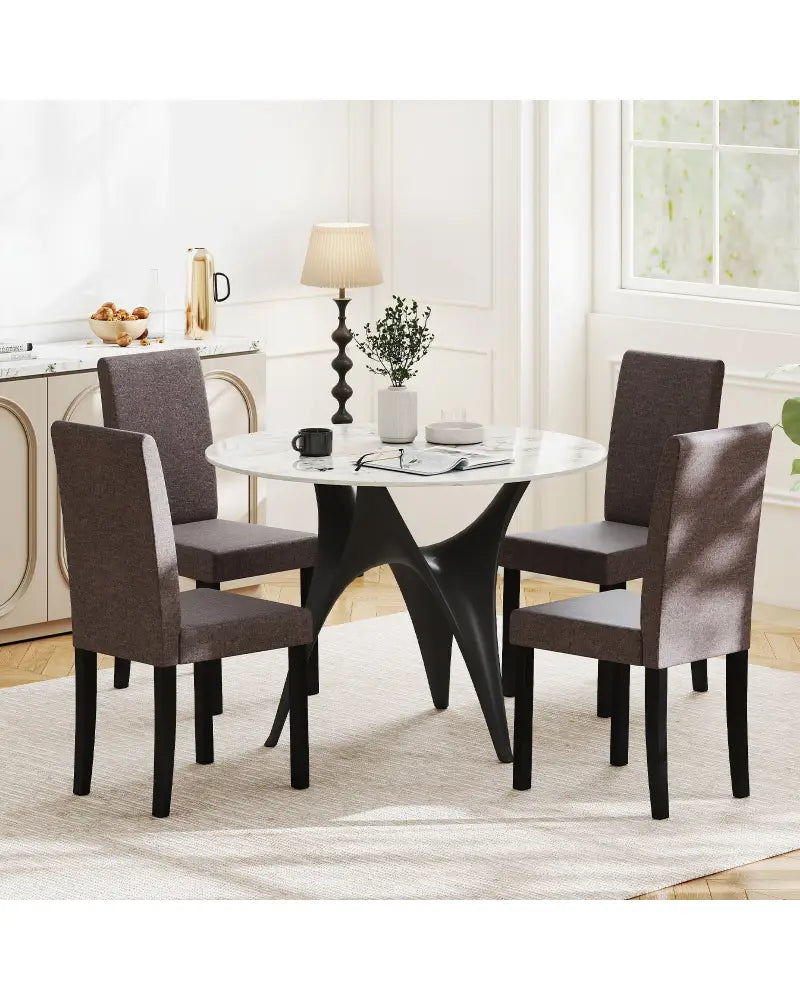 Set of 2 Dining Chair Mid-Century Modern Fabric Upholstered Parson Chairs-Brown - Brown - Dining Chairs