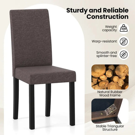 Set of 2 Dining Chair Mid-Century Modern Fabric Upholstered Parson Chairs-Brown - Brown - Dining Chairs