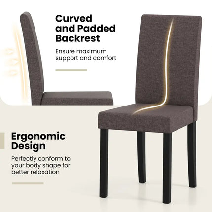 Set of 2 Dining Chair Mid-Century Modern Fabric Upholstered Parson Chairs-Brown - Brown - Dining Chairs
